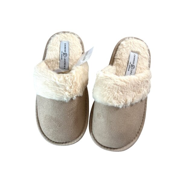 Chinese Laundry Womens Slippers Tan/Cream Faux Fur Size XS/S  NWT - Picture 1 of 8